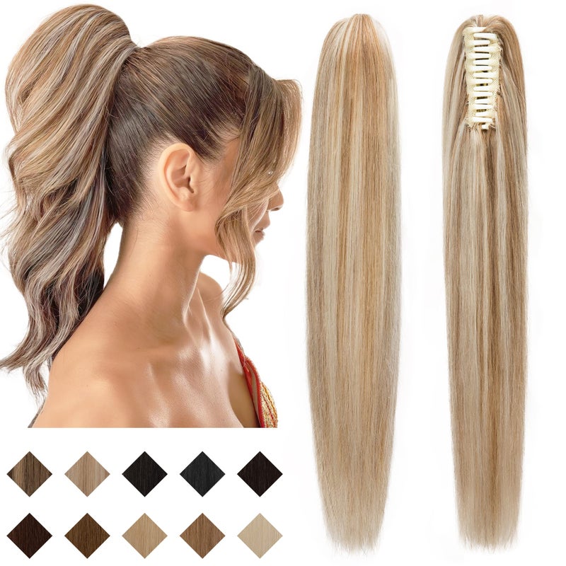 SEGO Claw Clip Ponytail Extension Human Hair Clip in Ponytail Hair Extensions Real Human Hair Pony Tails Hair Extensions Long Straight For Women Golden BrownBleach Blonde 18 Inch 115g